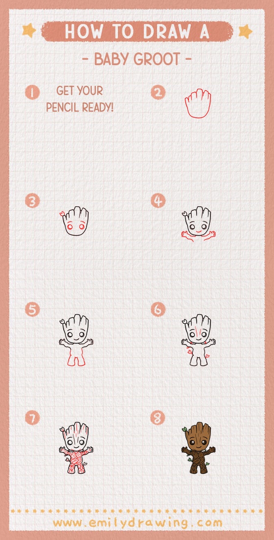 how to draw a baby groot pinterest pin